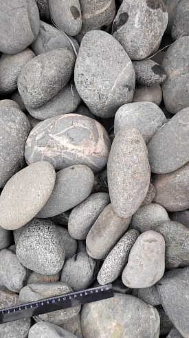 Kamenclub.ru: Галька речная окат (темно-серая) фр. 70-150 мм. купить  в Москве галька речная темно-серая, синяя, серая речная галька округлая  8000 руб/т   фото КАМЕНЬ КЛУБ